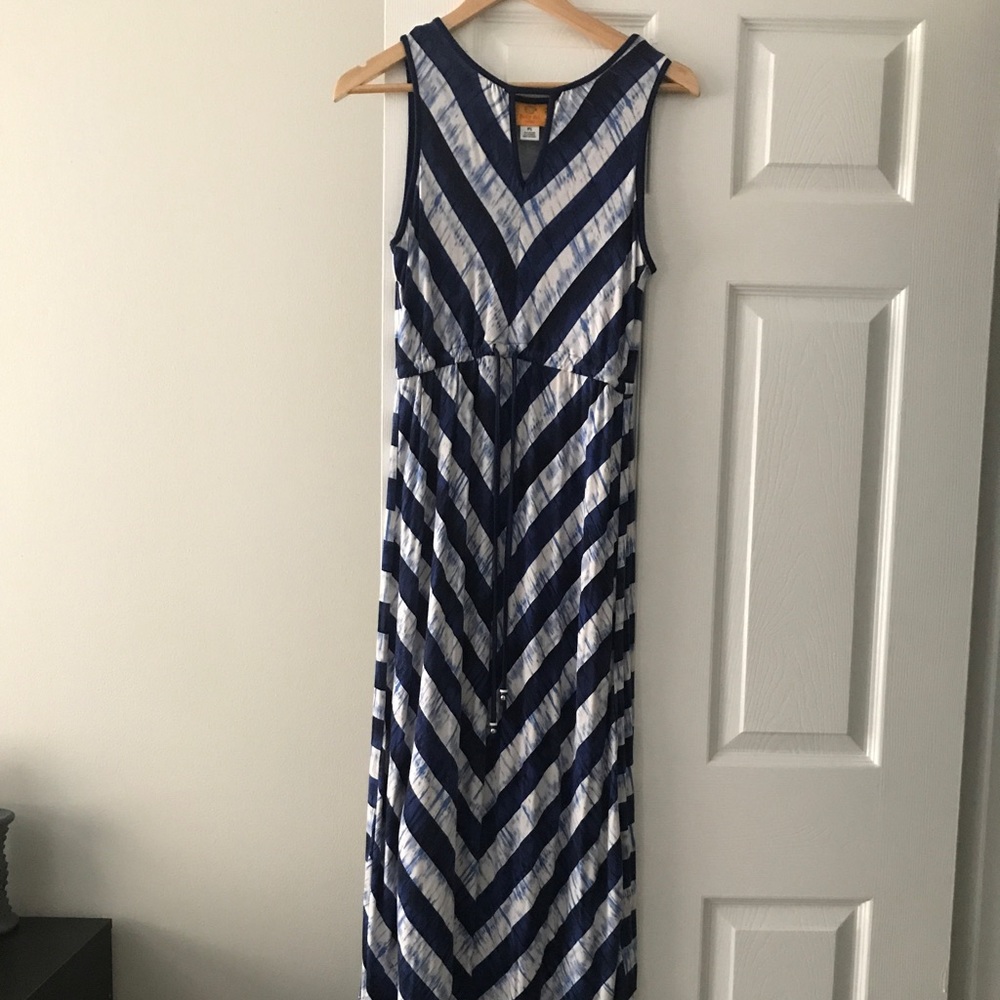 Ruby Rd. Blue Chevron maxi dress size S petite